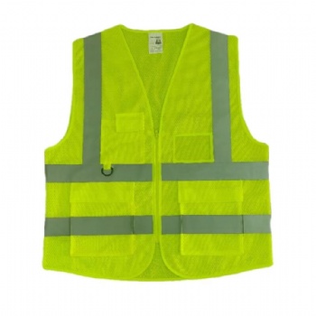  Hi-Viz 5 Pockets Lime Green Mesh Safety Vests	